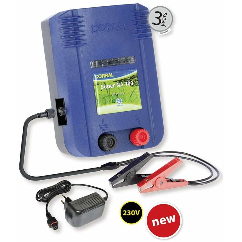 Electrificateur corral super na 100 230V courant ou batterie 12V pour clôtures jusqu'à 10 km pour chevaux et animaux de ferme