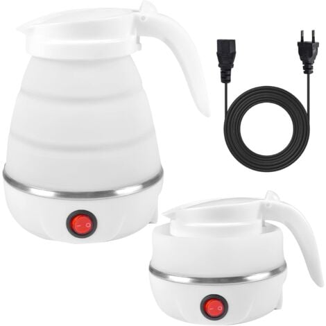 Électrique Pliable, Bouilloire de Voyage en Silicone, Portable Kettle Mini Bouilloire de Voyage avec Fond en Acier Inoxydable(Blanc)