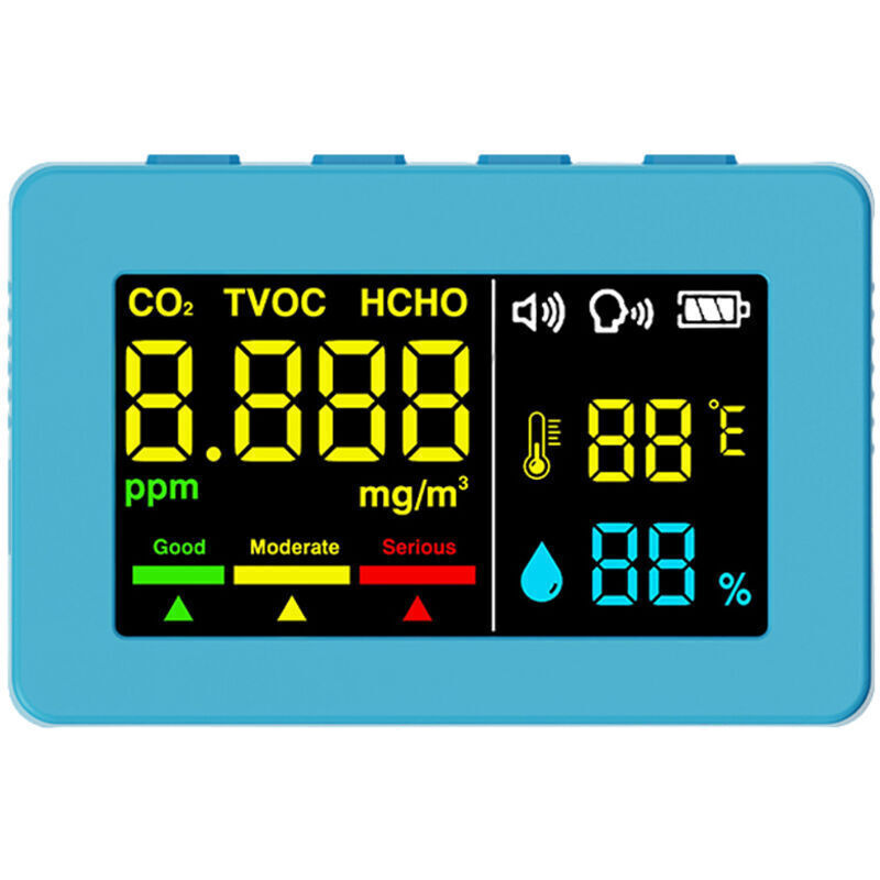 Electrochemical formaldehyde sensor, HCHO TVOC CO2 air quality detector, high-precision temperature and humidity tester, voice alarm function,