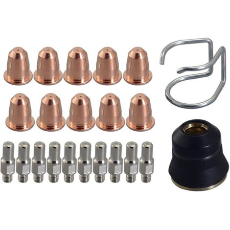 Électrode au plasma PR0110 Pointe au plasma 0.8 PD0116-08 Guide d'écart CV0010 Chapeau de retenue de buse extérieure PC0116 Kit assorti pour torche coupe-plasma S45, 22 pièces