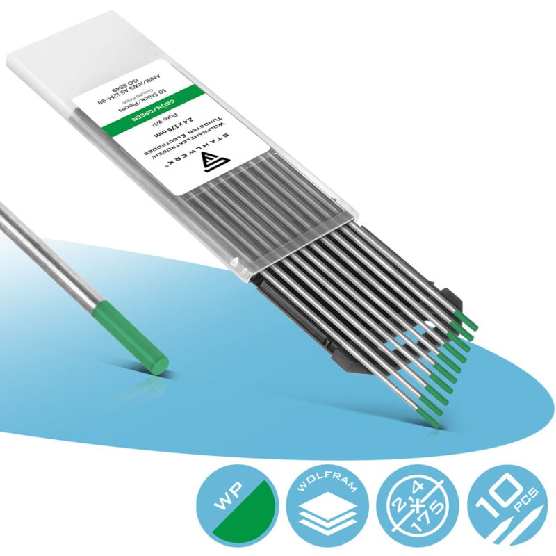 Stahlwerk - lectrodes en tungstène / Électrodes de soudage wp Vert 2,4 mm x 175 mm 10er Set