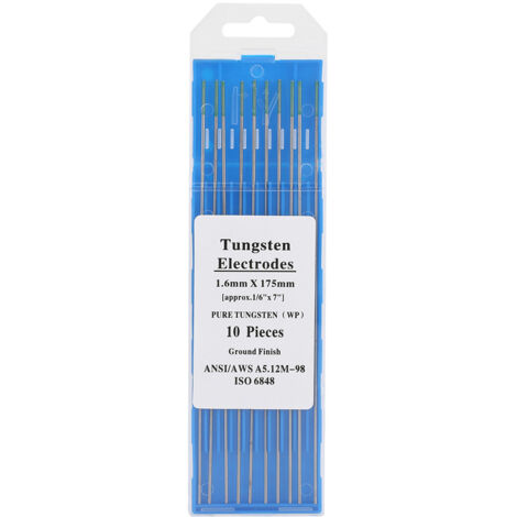 Électrodes tungstène pour soudage AC TIG à pointe verte (10 pièces) - 1,6 x 175 mm