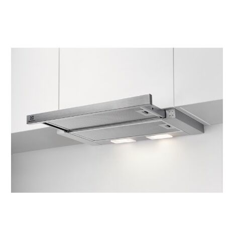 Electrolux – Hotte casquette tiroir 598mm – Extraction 410m³/h – 3 vitesses 48-72dB – Filtre aluminium lavable – Design gris moderne - LFP326S