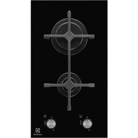 Electrolux – Table de cuisson gaz 2 foyers 3900W – Encastrable en verre noir – Brûleurs en fonte – EGC3322NVK