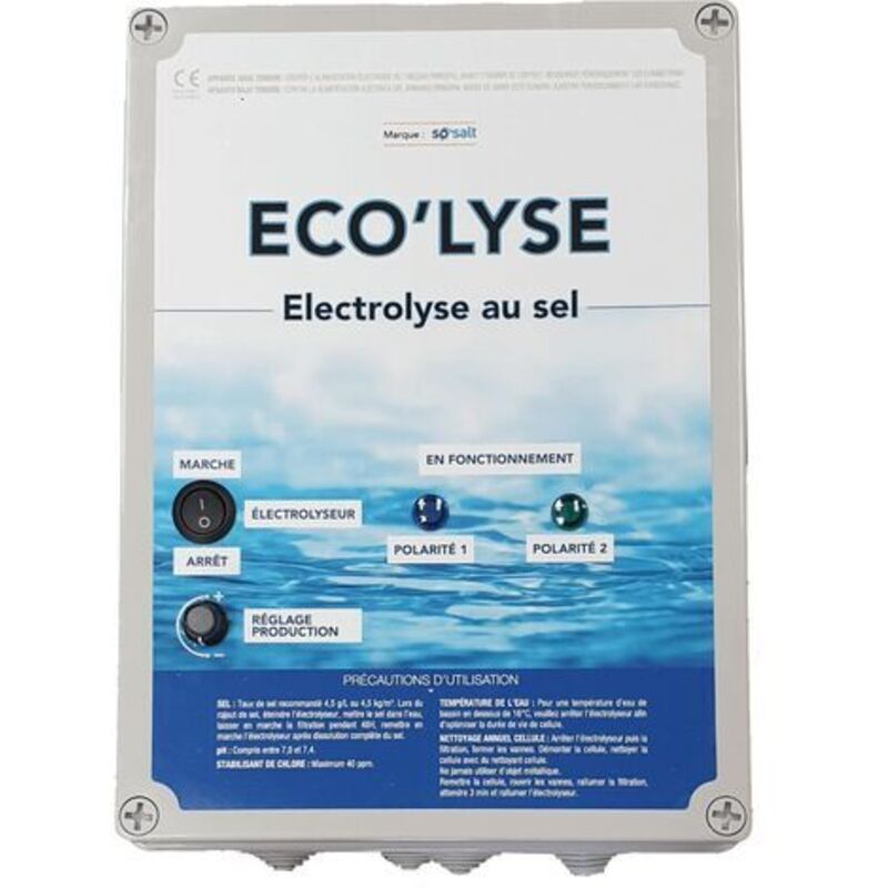 Bypiscine - Electrolyseur au sel pour piscine jusqu'à 90 m3, 4 gr/L, production 19 gr/L, modèle Eco'lyse 90 de