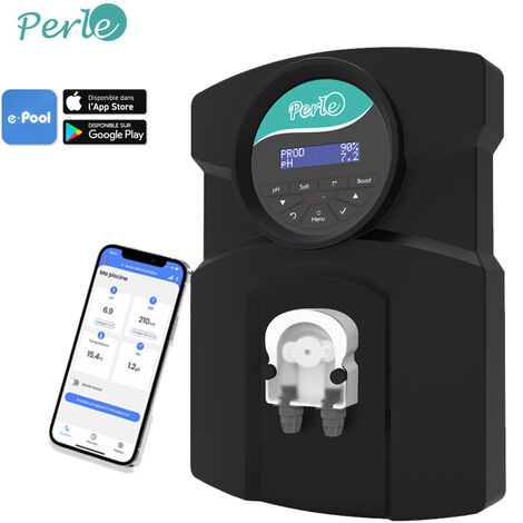 Électrolyseur de piscine Perle Plus 75m3 – Cellule autonettoyante – Raccordement 50 mm – Solutions pH7 et pH10 incluses – Pool Technologie