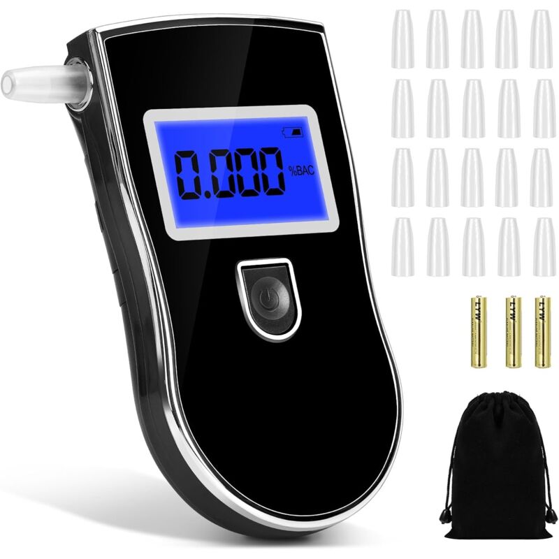 Electronic Breathalyser, Breathalyzer with LED Display Digital Display, Portable Alcohol Tester with 20 Mouthpieces, Semiconductor Sensitivity Sensor