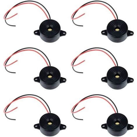 Electronic Buzzer DC 3-24V 85dB Alarme Sonore Électronique Buzzer Système d'Alarme Sirène 12v avec Câble 110mm Son Intermittent Continu pour Circuits Physiques 6 Pcs(Noir)