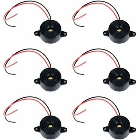 Electronic Buzzer DC 3-24V 85dB Audible Alarm Buzzer Alarm System Siren 12v with 110mm Cable Intermittent Continuous Sound for Physical Circuits 6 Pcs (Black)