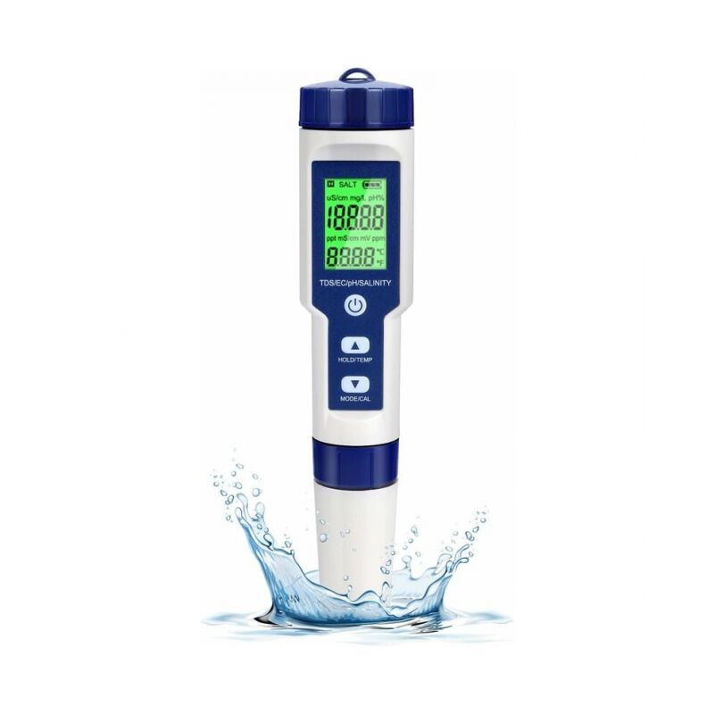 Electronic ph Tester, 5 in 1 Swimming Pool Water Tester with Backlight, PH/TDS/EC/Salinity/Temperature with atc, High Precision ph Meter with 0.01