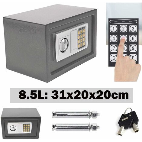 Electronic Safe for Home Office Hotel, Fireproof, Digital Code Safe with 2 Emergency Keys Lockable, Security Money Cash Document Safe Box Storage (8.5L, Grey)