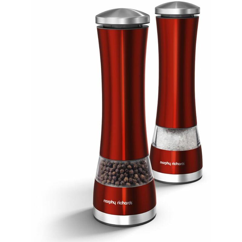 Morphy Richards 974221 Accents Electronic Salt and Pepper Mill Set, Red, Stainless Steel, Red, Standard