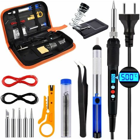 Electronic Soldering Kit - 60W 14 in 1 LCD display with adjustable temperature 180-500℃ for Electrical Engineering Repairs Desoldering Welder Set Automatic Sleep Function