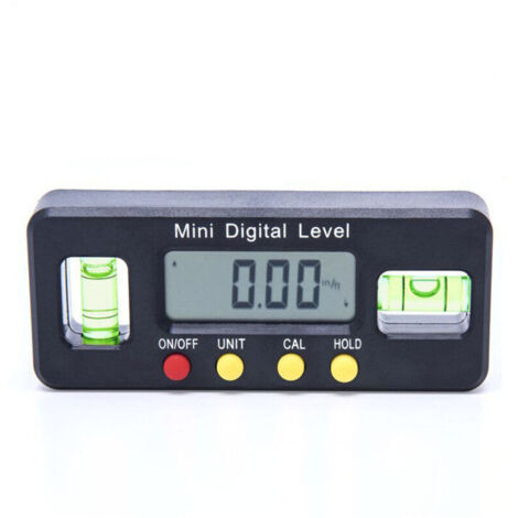 Electronic spirit level, digital inclinometer with display, magnetic base, high precision, with hold indicator and tilt function.