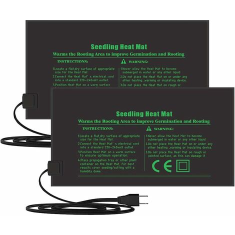 Electronique Tapis Chauffant 24x52cm, coussin de chauffage hydroponique imperméable pour l'usine de reptile de graine avec la protection contre la puissance sûre et durable CE certifié(Paquet de 2)