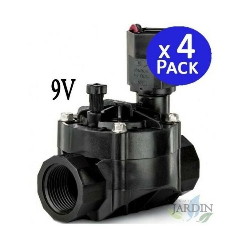 Lot de 4 Électrovanne d'arrosage Rain Bird 100HV 1'' 9V, pour les programmeurs à piles