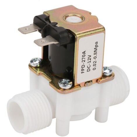 Électrovanne d'eau 12V NC G1/2 en plastique – Pour machine à laver et irrigation – Température fluide 0-55°C – Pression 0.02-0.8 MPa