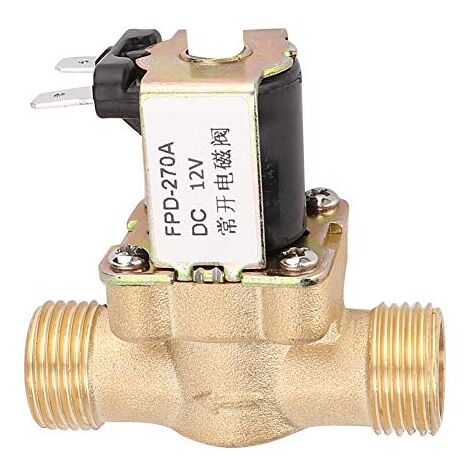 Électrovanne d'entrée d'eau en laiton normalement ouverte G1/2 pouce pour électrovanne, milieu applicable pour l'eau, la température de fonctionnement est de 0 à 85 °C. (CC 12 V)