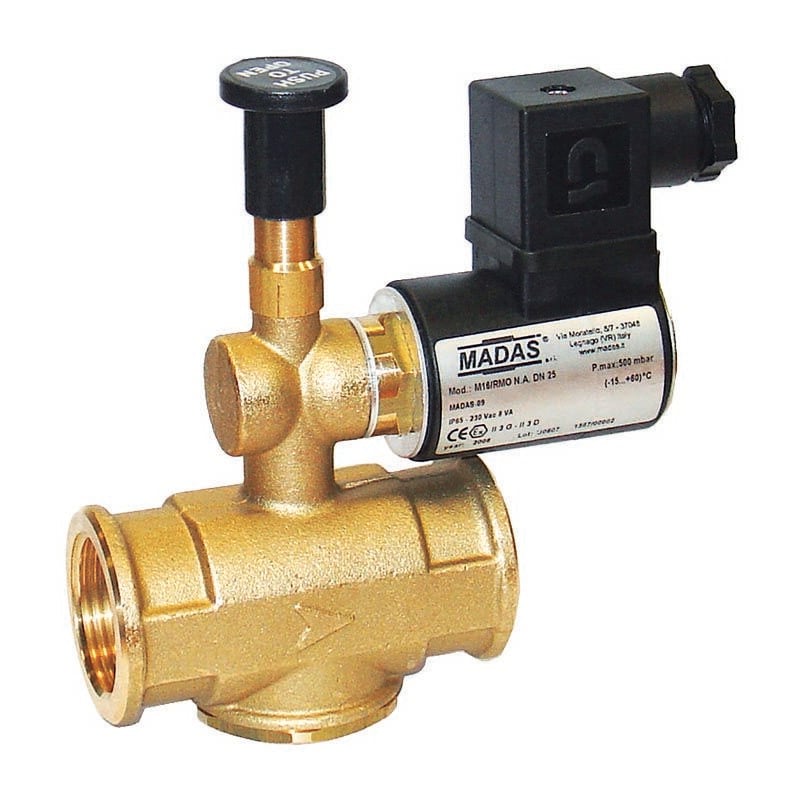 Electrovanne gaz à réarmement manuel normalement ouverte ev rm na dn25- 1' ff pe 6bar m16/rmo na