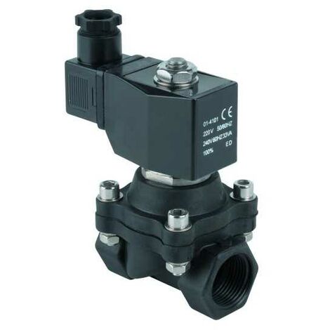 Electrovanne gaz nylon 1/2' – Normalement fermée – Pression max 10 Bar – Fluide air, eau, fioul – Tension 230V – IP65 – ELV