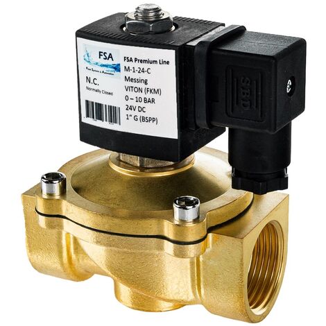 Électrovanne laiton 24V DC – Contact NF – Pression 10 bars – Durée de vie 500 000 cycles – Commutation rapide 10x/s
