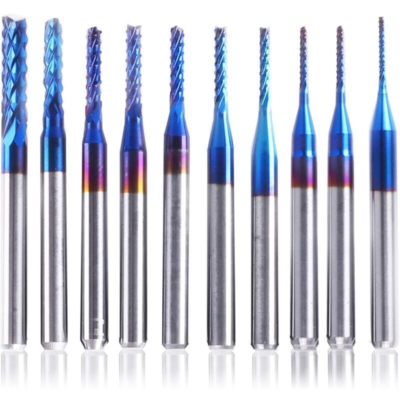 Image of CNC-Fräser, 10 Stück, Nano Blue Coat, 0,8–3 mm, 1/8 Schaft