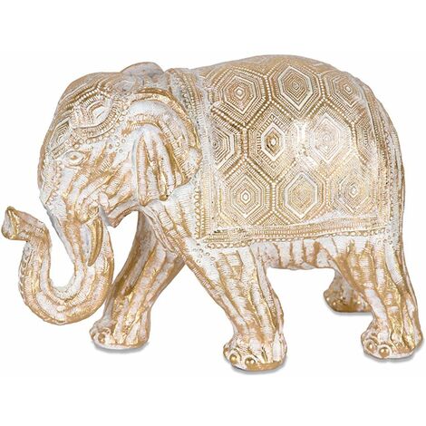 Elefante de la suerte en color Gris de Resina con detalles Dorados para  decoración 25X9,5X20 cm.-Hogarymas