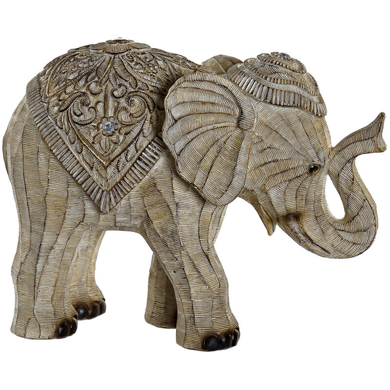 

Elefante de la Suerte de Resina, color Madera con Diamantes, con Acabado Madera, Figura Decorativa Elefante Hindú 27,5x13x21cm