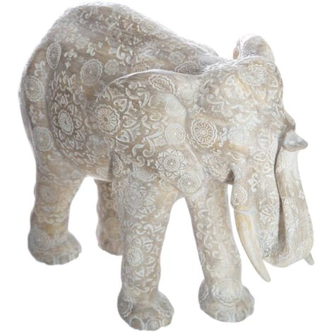 Elefantenstatue Enzo - gravierte Motive - Bleich-Effekt H 22 cm