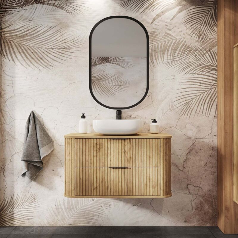 Rodan Fabryka Mebli Elegance Glamour Style 2 Drawer Bathroom Vanity Cabinet 100cm - Gold Craft Oak