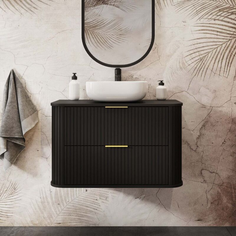 Rodan Fabryka Mebli Elegance Glamour Style 2 Drawer Bathroom Wall Vanity Cabinet 60cm - Black