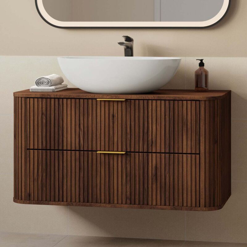 Heze Elegance Glamour Style 2 Drawer Bathroom Vanity Cabinet 100cm - Walnut