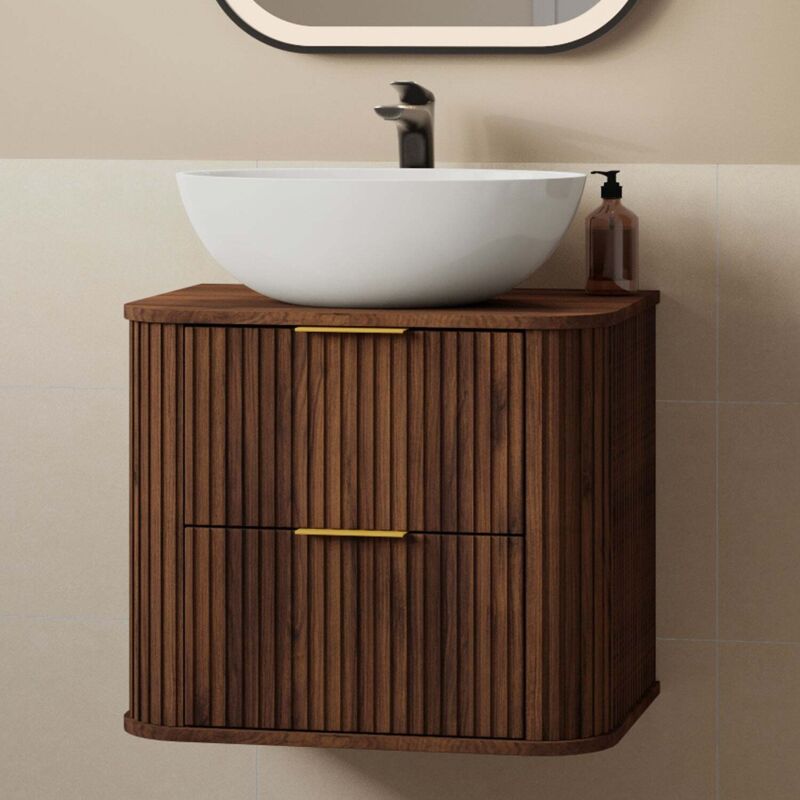 Heze Elegance Glamour Style 2 Drawer Bathroom Vanity Cabinet 60cm - Walnut