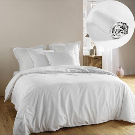 Élégance Pure - Ensemble housse de couette 260 x 240 cm Noémie + drap housse coton 57 fils
