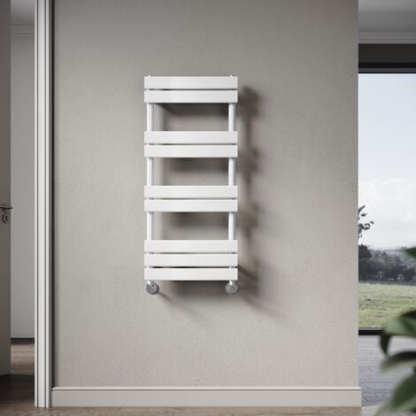 Elegant 1000 x 450mm Heated Towel Rail White Modern Bathroom Radiator, Flat Panel Design, Central Heating Towel Warmers, Exclude Valves