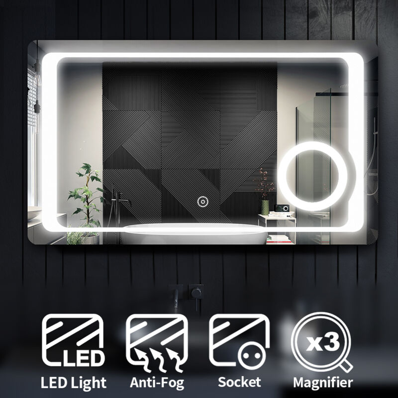 ELEGANT 1000 x 600mm Antifoggy Wall Mounted Mirror,Frontlit LED Illuminated Bathroom Mirror