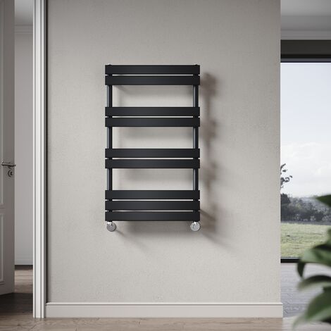Elegant 1000 x 600mm Heated Towel Rail Black Modern Bathroom Radiator, Flat Panel Design ,Central Heating Towel Warmers, Exclude Valves