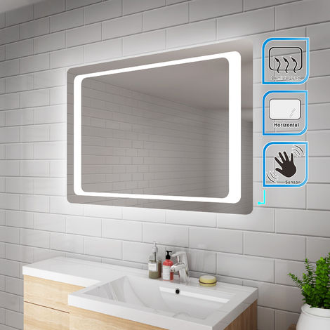 main image of "ELEGANT 1000 x 700 mm Illuminated LED Bathroom Mirror Light Infrared Sensor + Demister"