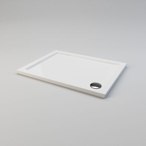 ELEGANT 1000 x 760 x 40 mm Shower Tray Slimline Square Shower Enclosure Base Gloss White with Waste Trap