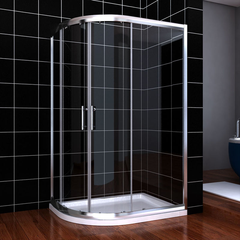 Elegant - 1000 x 800 mm Left Quadrant Shower Enclosure 6mm Sliding Glass Walk in Cubicle Door with Tray + Waste