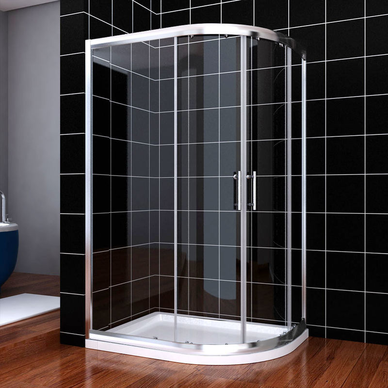 Elegant - 1000 x 800 mm Right Quadrant Shower Enclosure 6mm Sliding Glass Cubicle Door with Tray + Waste