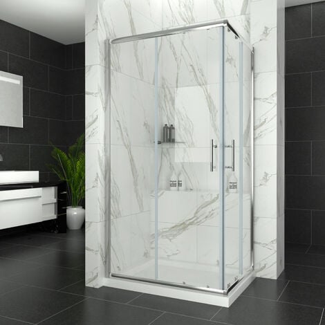 ELEGANT 1000 x 800 mm Sliding Doors Corner Entry Shower Enclosure 6mm Toughened Safety Glass Polished Aluminium Frame Screen Cubicles
