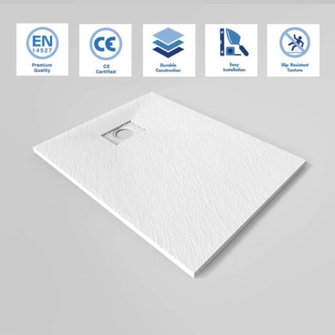 ELEGANT 1000 x 800mm Slip-Resistance Shower Base Slate Effect Square Shower Enclosure Tray with Waste and Resin Cover Grate