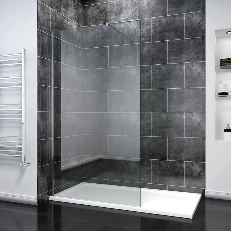 Elegant - 1000mm Frameless Wet Room Shower Screen Panel 8mm Easy Clean Glass Walk in Shower Enclosure with 1500x800mm Tray and Support Bar