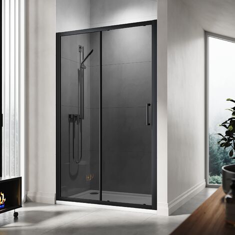 ELEGANT 1000mm Shower Enclosure Black Sliding Door 8mm Nano Coated Glass Cabin with Shower Base Tray 1000x800mm and Waste Trap