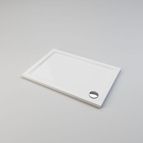 ELEGANT 1100 x 760 x 40 mm Shower Tray Slimline Square Shower Enclosure Base Gloss White with Waste Trap