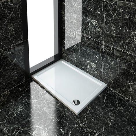 1100 x 800 SILVER GREY Rectangle Stone Slimline Shower Tray 35mm inc Waste