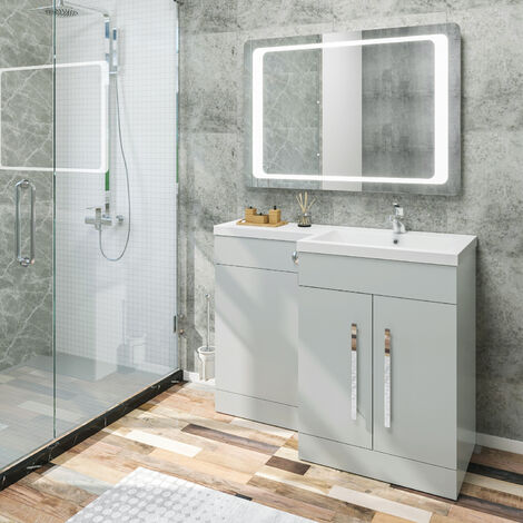 main image of "ELEGANT 1100mm L Shape Bathroom Vanity Sink Unit Furniture Storage, Matte Grey Vanity Unit with Concealed Cistern + Basin"