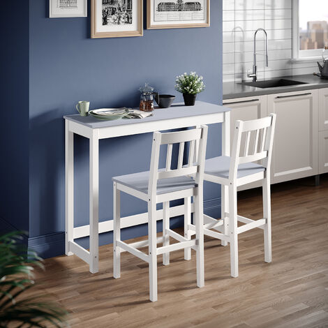 ELEGANT 117 x 59 x 19.5cm Dining Table Set Modern Kitchen Furniture Bar Table Set for Bar, Café, or Small Restaurant, Grey/White Natural Pine
