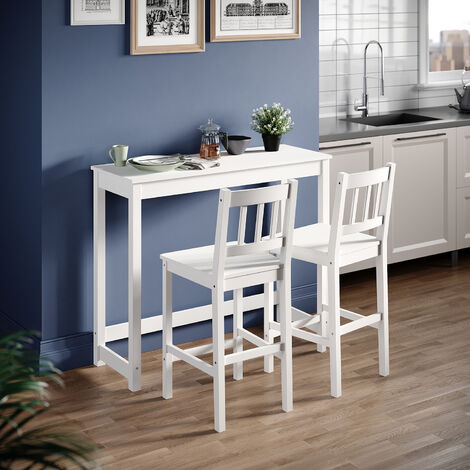 ELEGANT 117 x 59 x 19.5cm Dining Table Set Modern Kitchen Furniture Bar Table Set for Bar, Café, or Small Restaurant, White/White Natural Pine